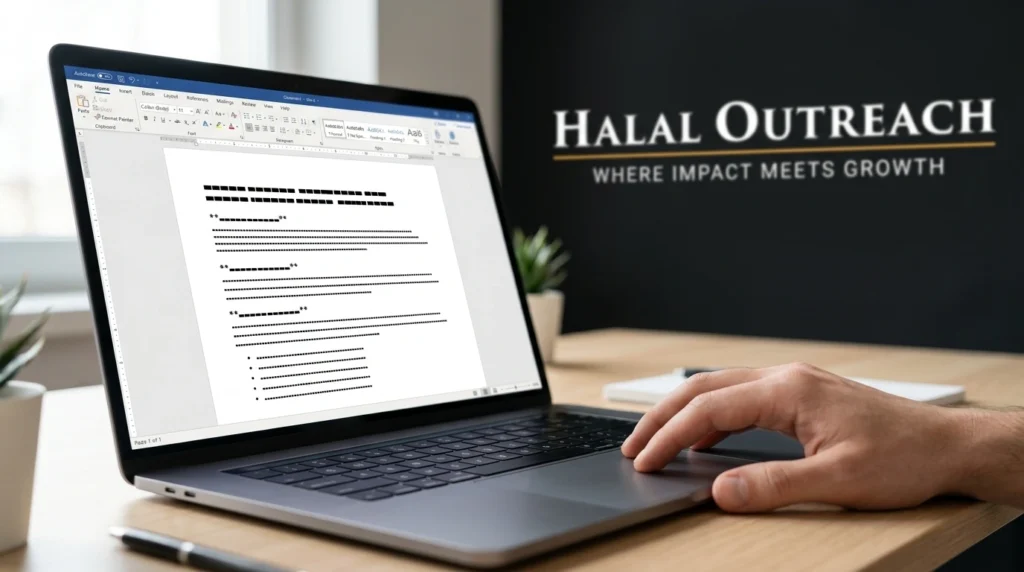 Article draft with a clear heading, subheading and bullet-point structure on a laptop screen