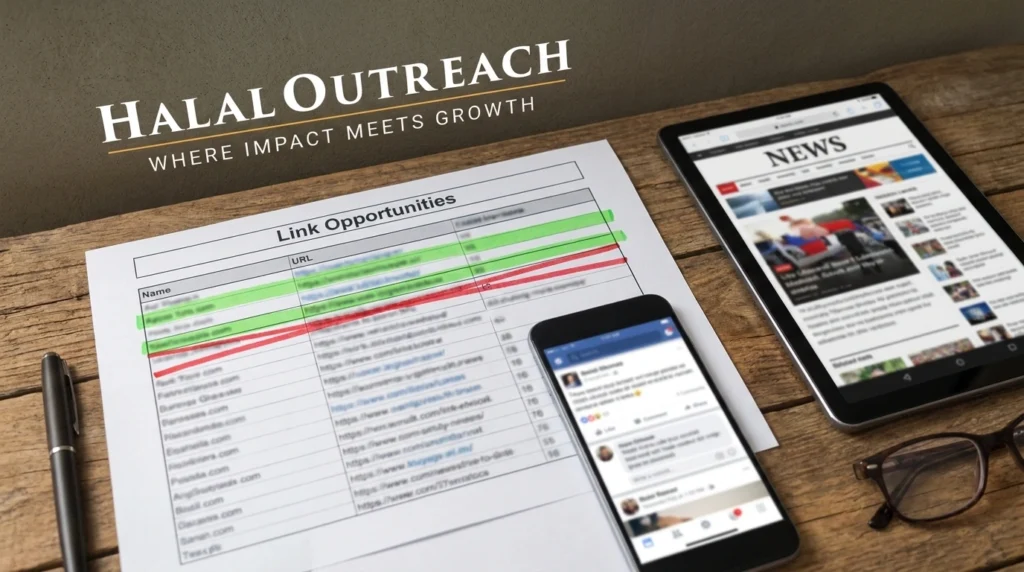Marketer sorting nofollow link opportunities by relevance and traffic, highlighting quality sites and crossing out spam