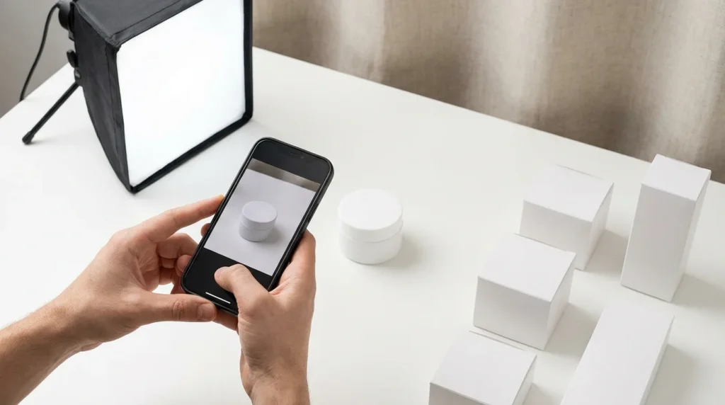 Creator filming a product video on a smartphone as user-generated content for a brand