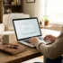 Small business owner installing WordPress on a laptop at a home office desk